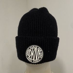 DKNY Donna Karan New York Rubber Logo Black Beanie Hat